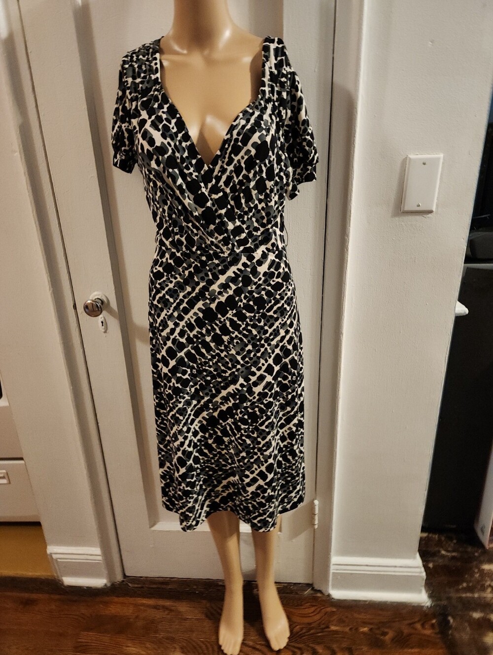Merona Animal Print Knit Dress Black/White/Grey Size S Fit & Flare